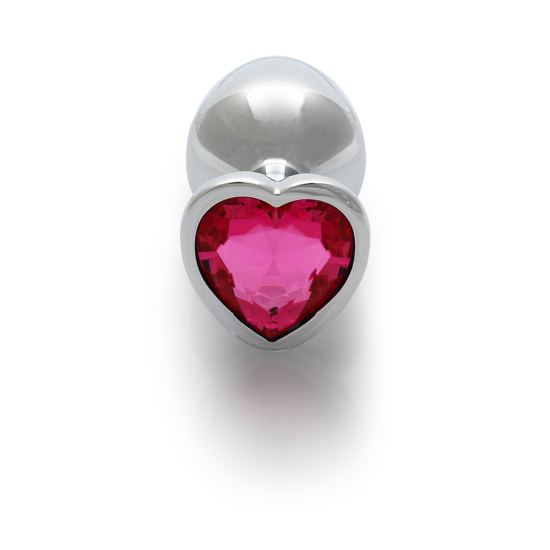 Heart Gem Butt Plug - Medium - Zilver/Rubellite Roze - Afbeelding 5