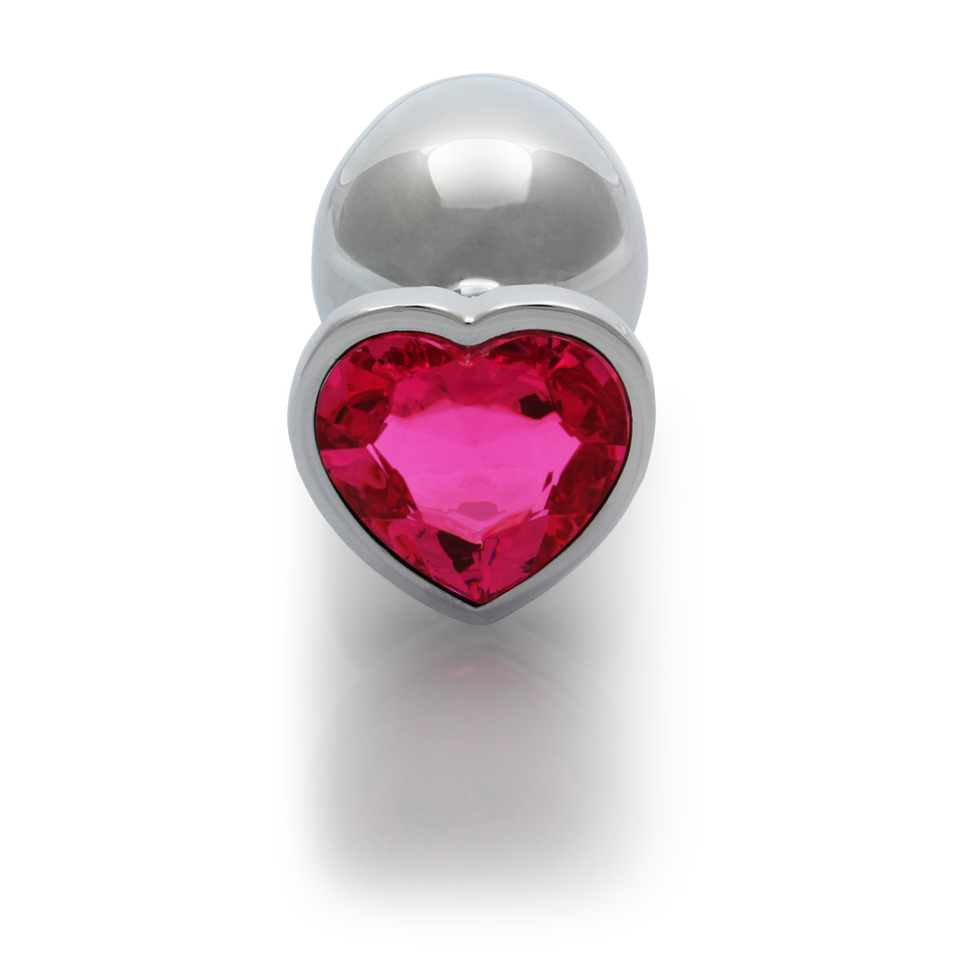 Hartje Gem Buttplug - Groot - Zilver/Rubellite Roze - Afbeelding 5