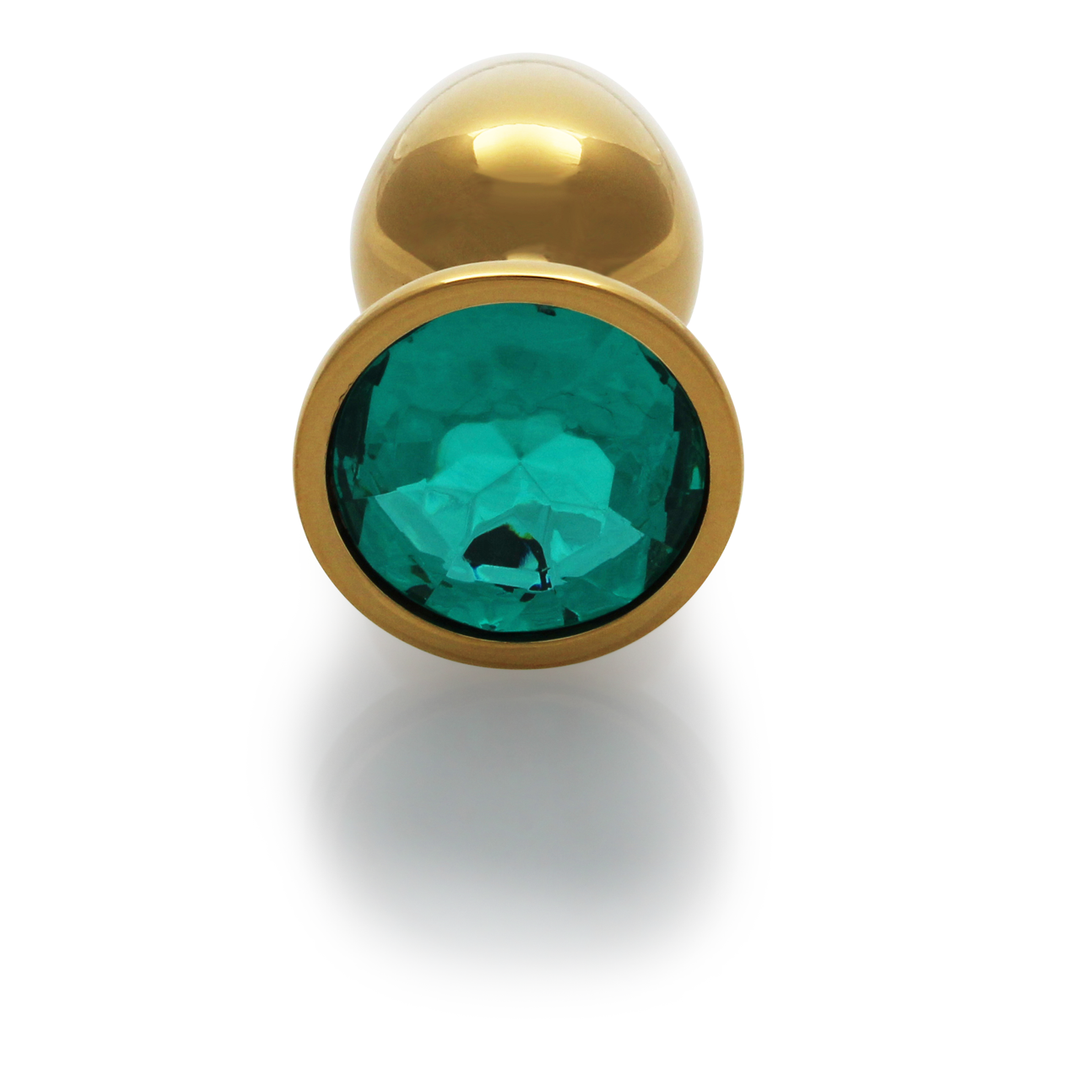 Ronde Edelsteen Butt Plug - Klein - Goud/Emerald Groen - Afbeelding 5