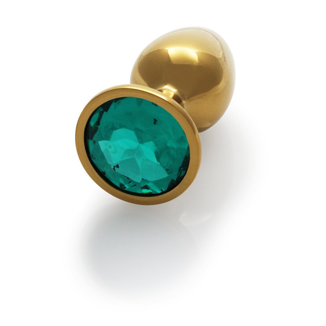 Ronde Edelsteen Butt Plug - Klein - Goud/Emerald Groen - Afbeelding 6