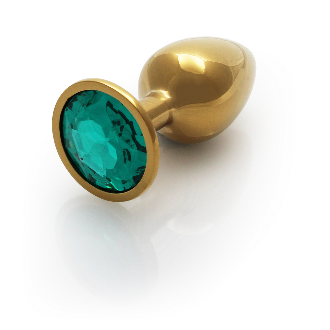 Ronde Edelsteen Butt Plug - Klein - Goud/Emerald Groen - Afbeelding 7