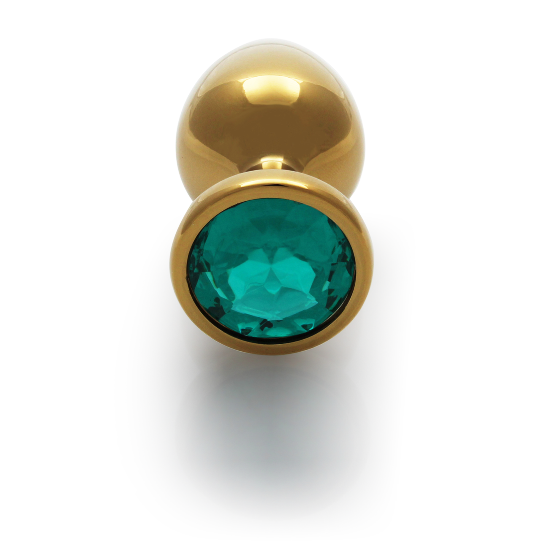 Ronde Gem Buttplug - Medium - Goud/Emerald Groen - Afbeelding 5