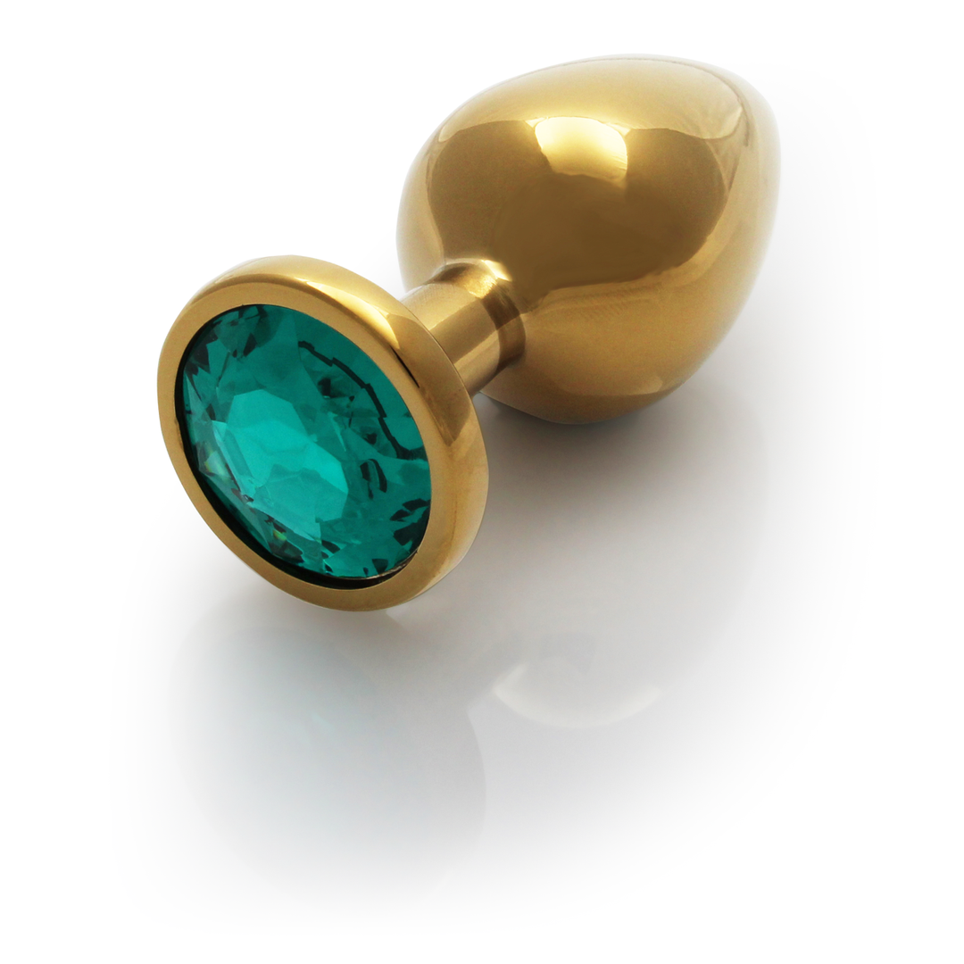 Ronde Gem Buttplug - Medium - Goud/Emerald Groen - Afbeelding 7