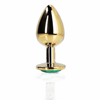 Ronde Gem Buttplug - Groot - Goud/Emerald Groen