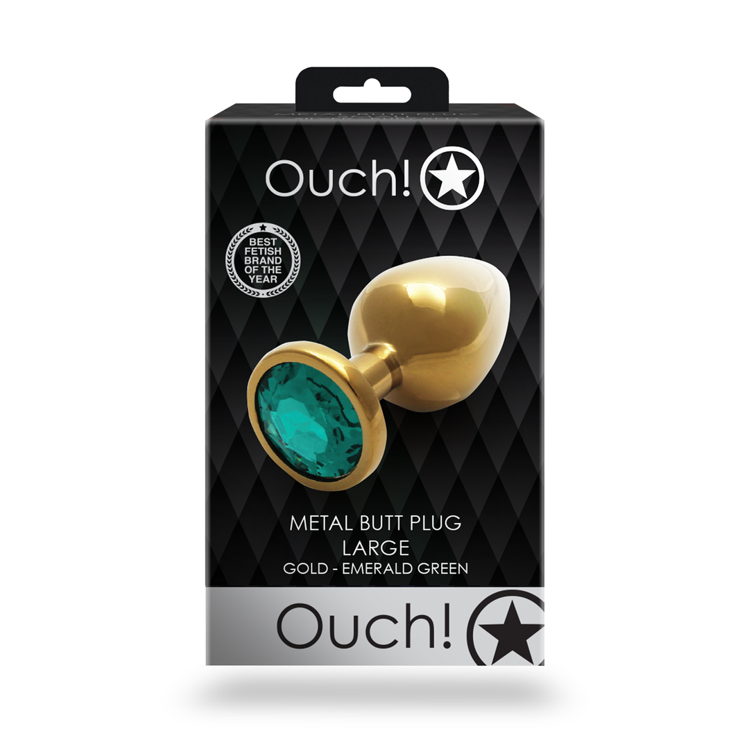 Ronde Gem Buttplug - Groot - Goud/Emerald Groen - Afbeelding 3