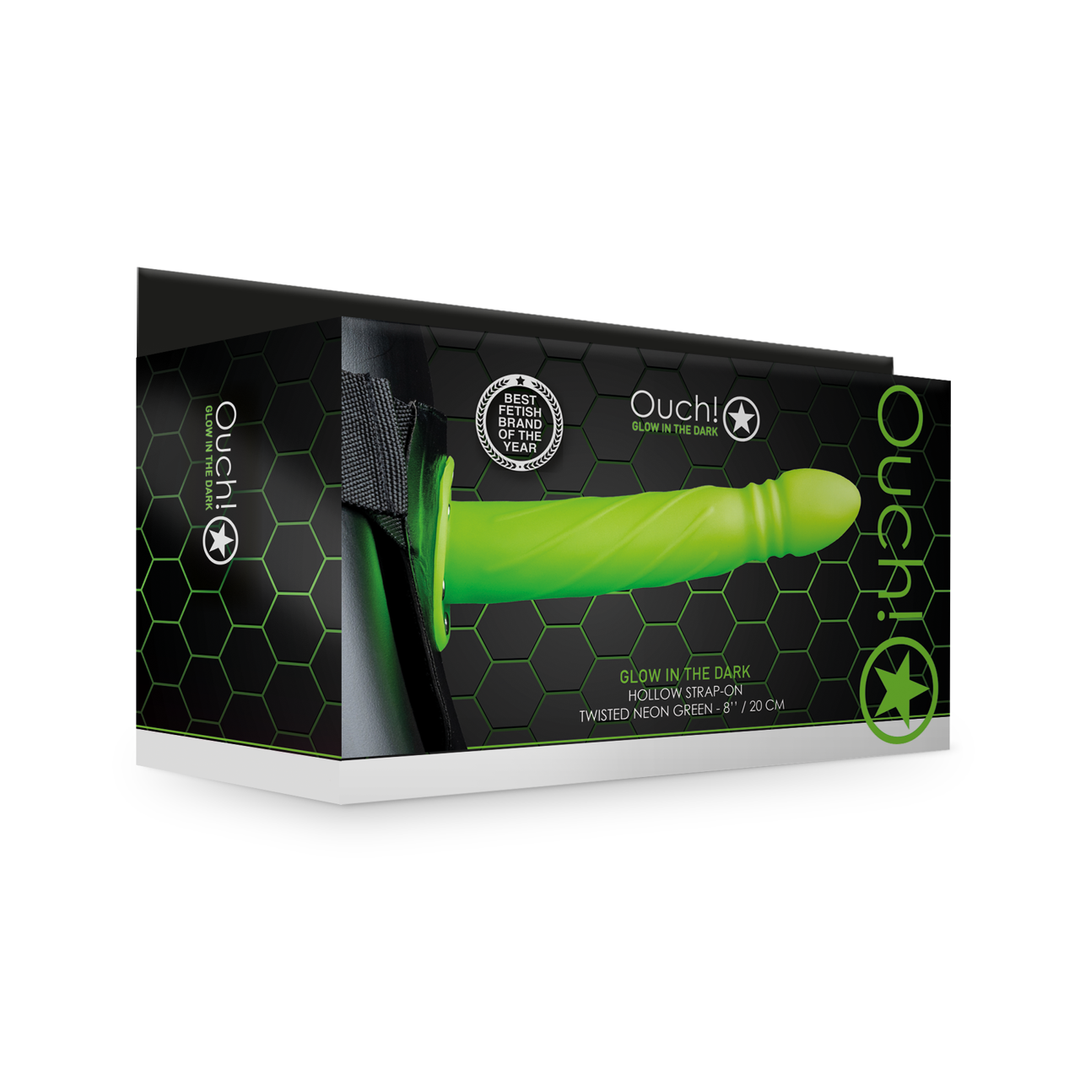 Glow in the Dark Twisted Hollow Strap-On - 8 / 20 cm - Neon Groen - Afbeelding 2