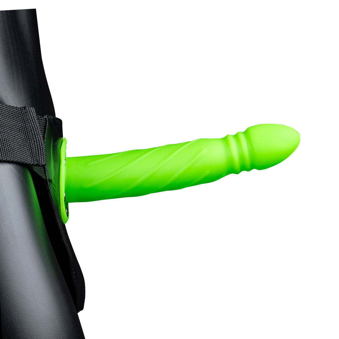 Glow in the Dark Twisted Hollow Strap-On - 8 / 20 cm - Neon Groen - Afbeelding 4