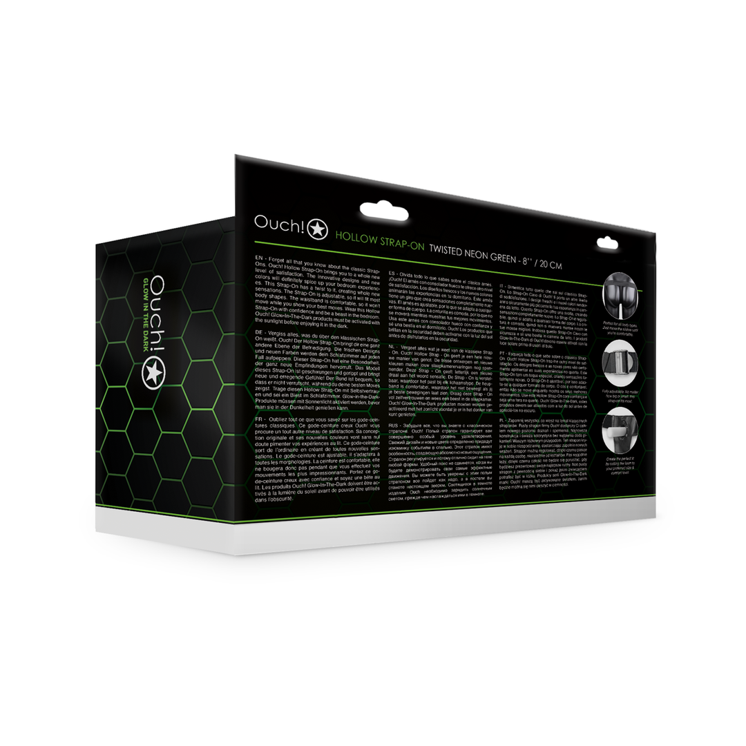 Glow in the Dark Ribbed Hollow Strap-On met Ballen - 8 / 21 cm - Neon Groen - Afbeelding 3