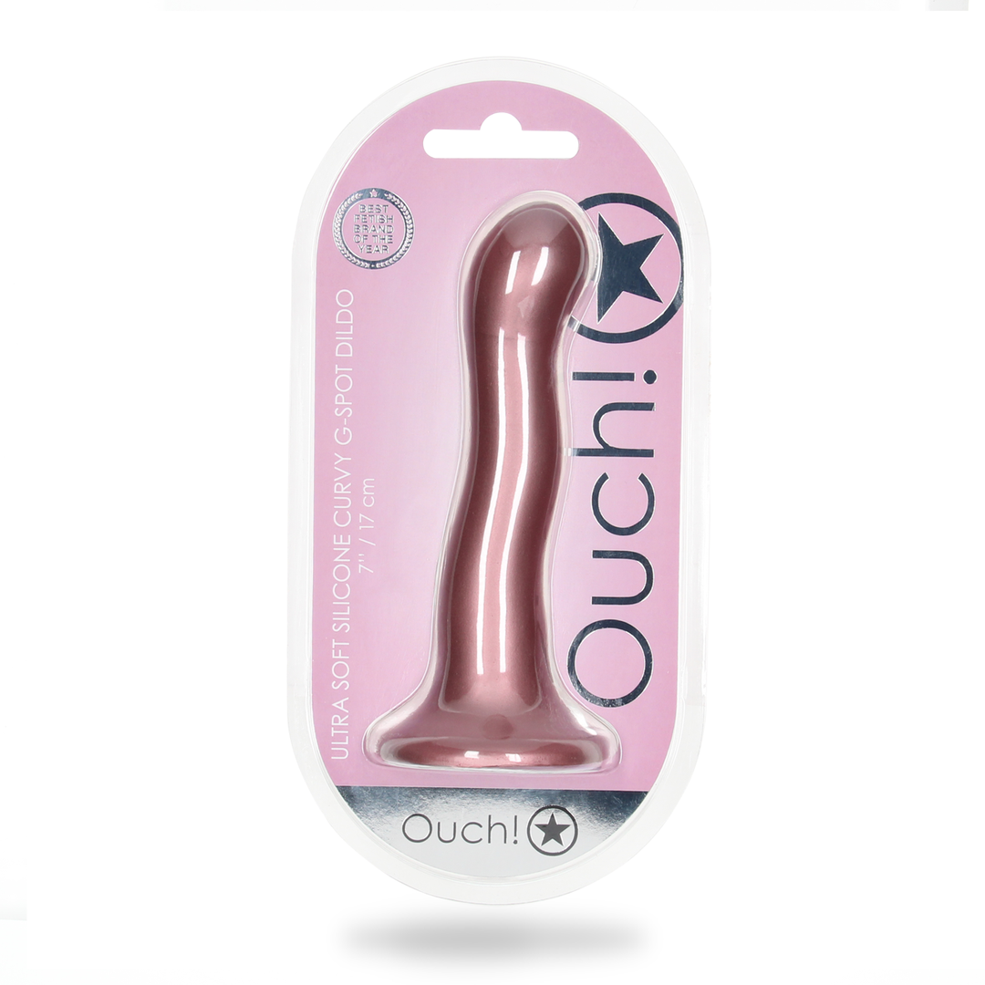 Ultra Zachte Silicone Curvy G-Spot Dildo - 7'' / 17 cm - Roségoud - Afbeelding 2