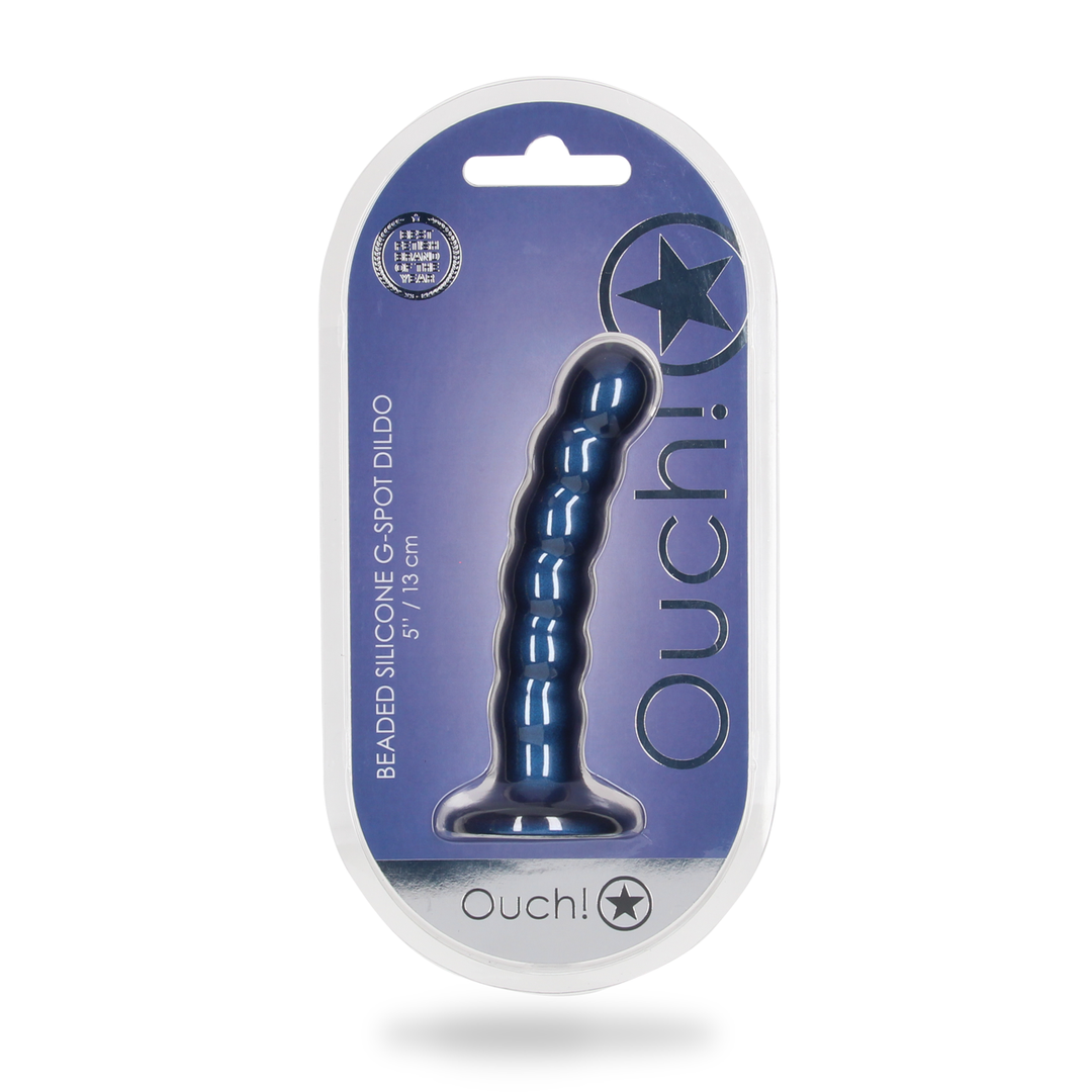 Beaded Silicone G-Spot Dildo - 5'' / 13 cm - Metallic Blauw - Afbeelding 2