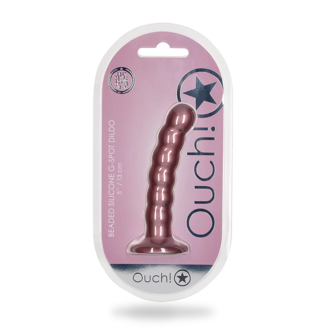 Beaded Silicone G-Spot Dildo - 5'' / 13 cm - Roségoud - Afbeelding 2
