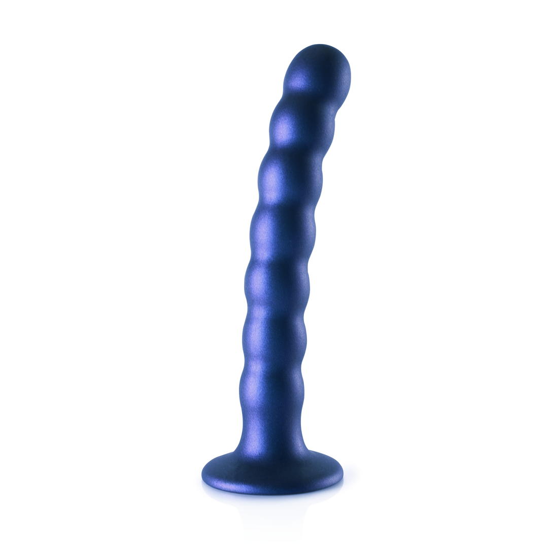 Beaded Silicone G-Spot Dildo - 6,5'' / 16,5 cm - Metallic Blauw - Afbeelding 3