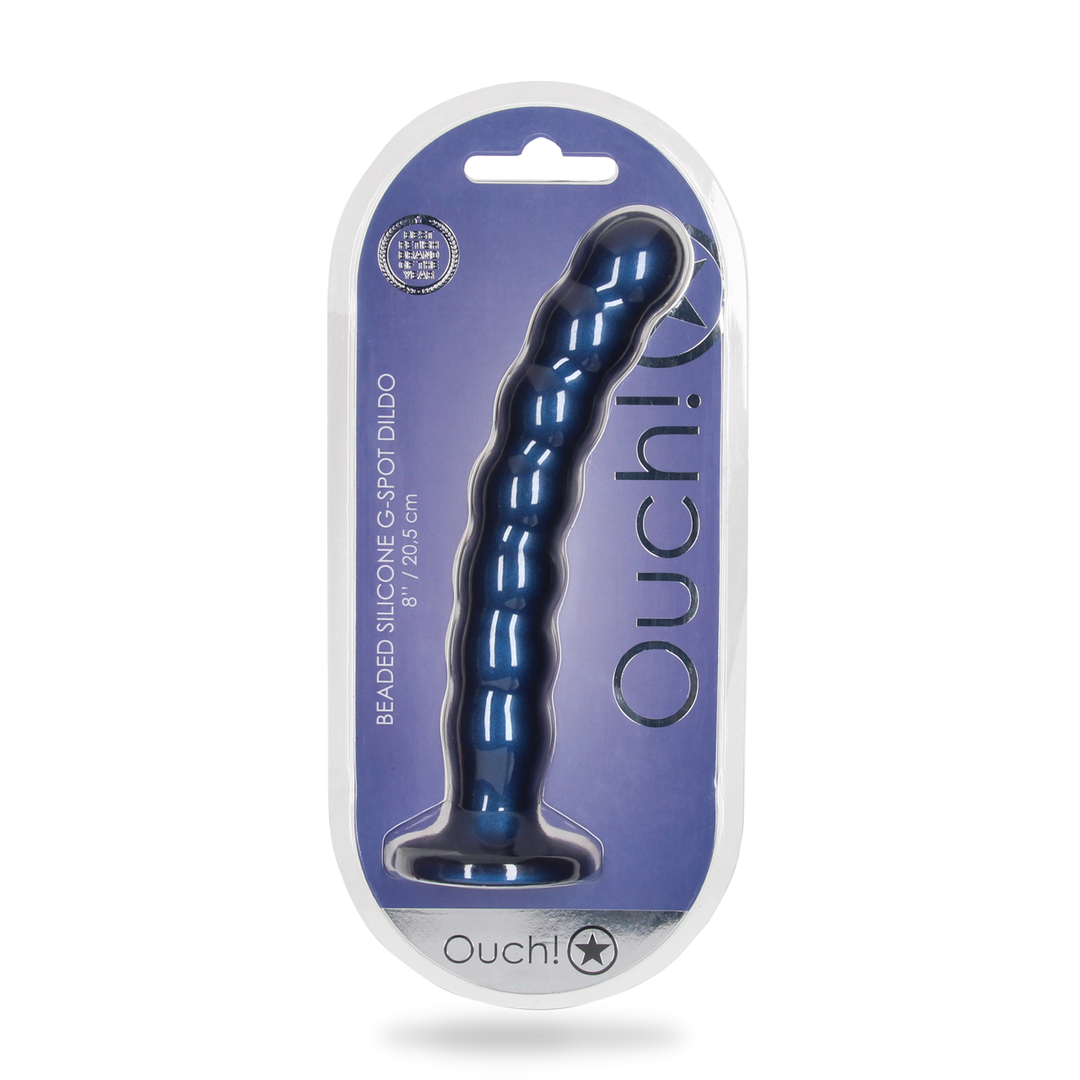 Beaded Silicone G-Spot Dildo - 8'' / 20,5 cm - Metallic Blauw - Afbeelding 2
