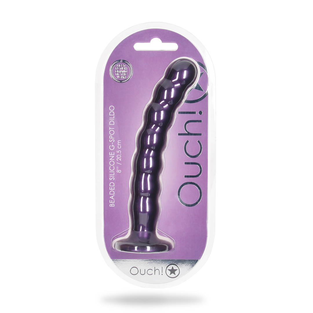 Gekralde Silicone G-Spot Dildo - 8'' / 20,5 cm - Metallic Paars - Afbeelding 2