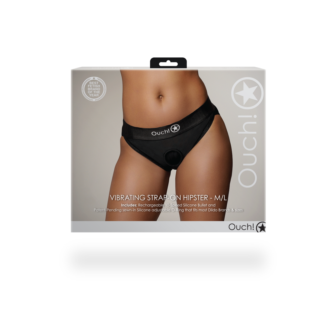 Vibrerende Strap-on Hipster - M/L - Zwart - Afbeelding 3