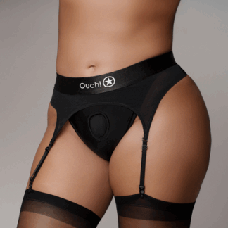 Vibrerende Strap-on Thong met Verstelbare Garters - XL/XXL - Zwart