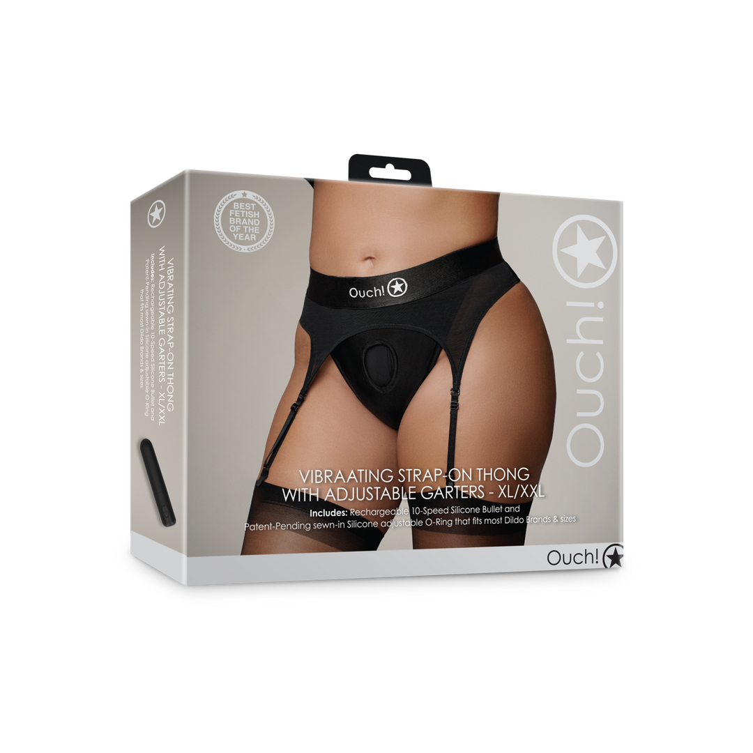 Vibrerende Strap-on Thong met Verstelbare Garters - XL/XXL - Zwart - Afbeelding 2