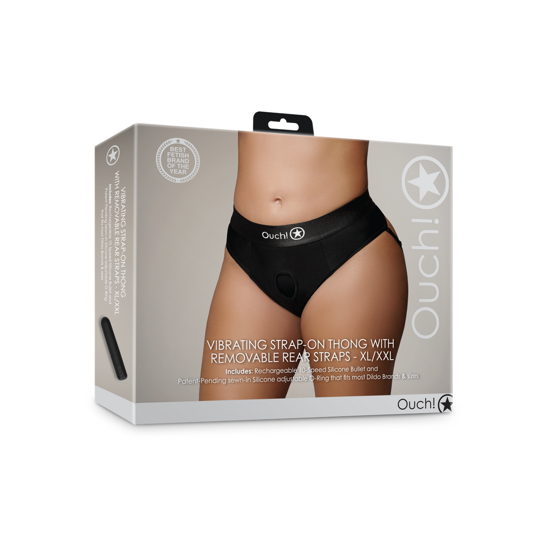 Vibrerende Strap-on Thong met Afneembare Butt Straps - XL/XXL - Zwart - Afbeelding 2