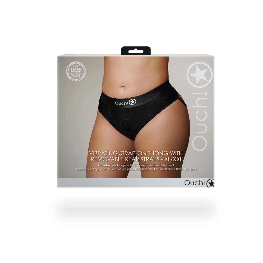 Vibrerende Strap-on Thong met Afneembare Butt Straps - XL/XXL - Zwart - Afbeelding 3