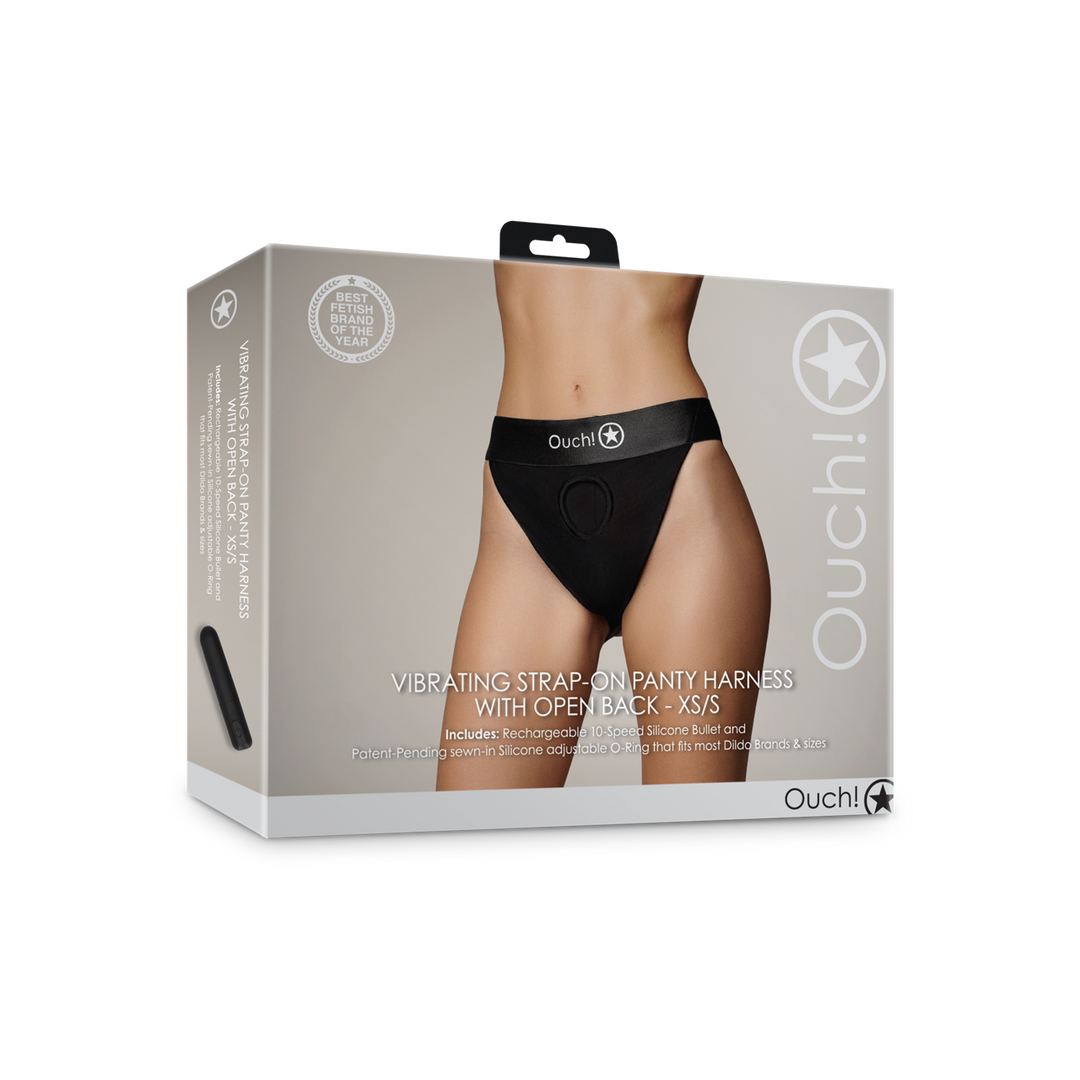 Vibrerende Strap-on Panty Harness met Open Rug - XS/S - Zwart - Afbeelding 2