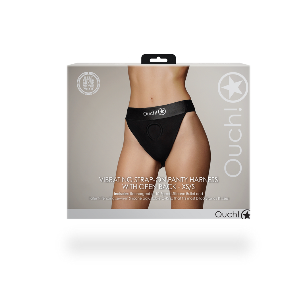 Vibrerende Strap-on Panty Harness met Open Rug - XS/S - Zwart - Afbeelding 3