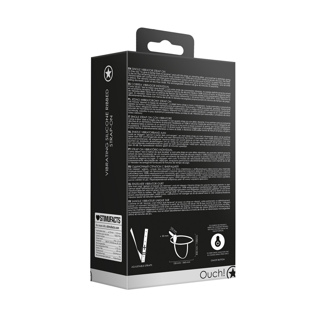 Vibrerende en oplaadbare - 10 snelheid silicone geribbelde strap-on - Verstelbaar - Zwart - Afbeelding 3