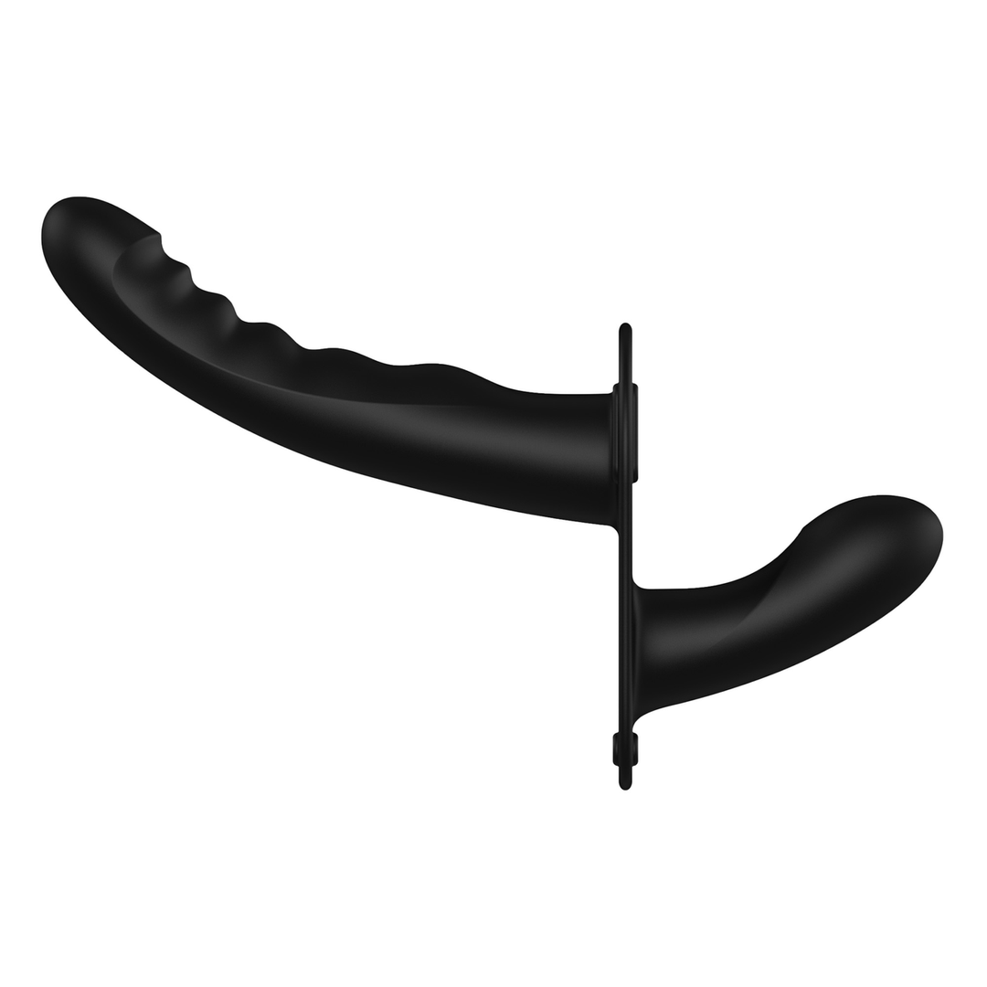 Vibrerende en oplaadbare - 10 snelheid silicone geribbelde strap-on - Verstelbaar - Zwart - Afbeelding 5