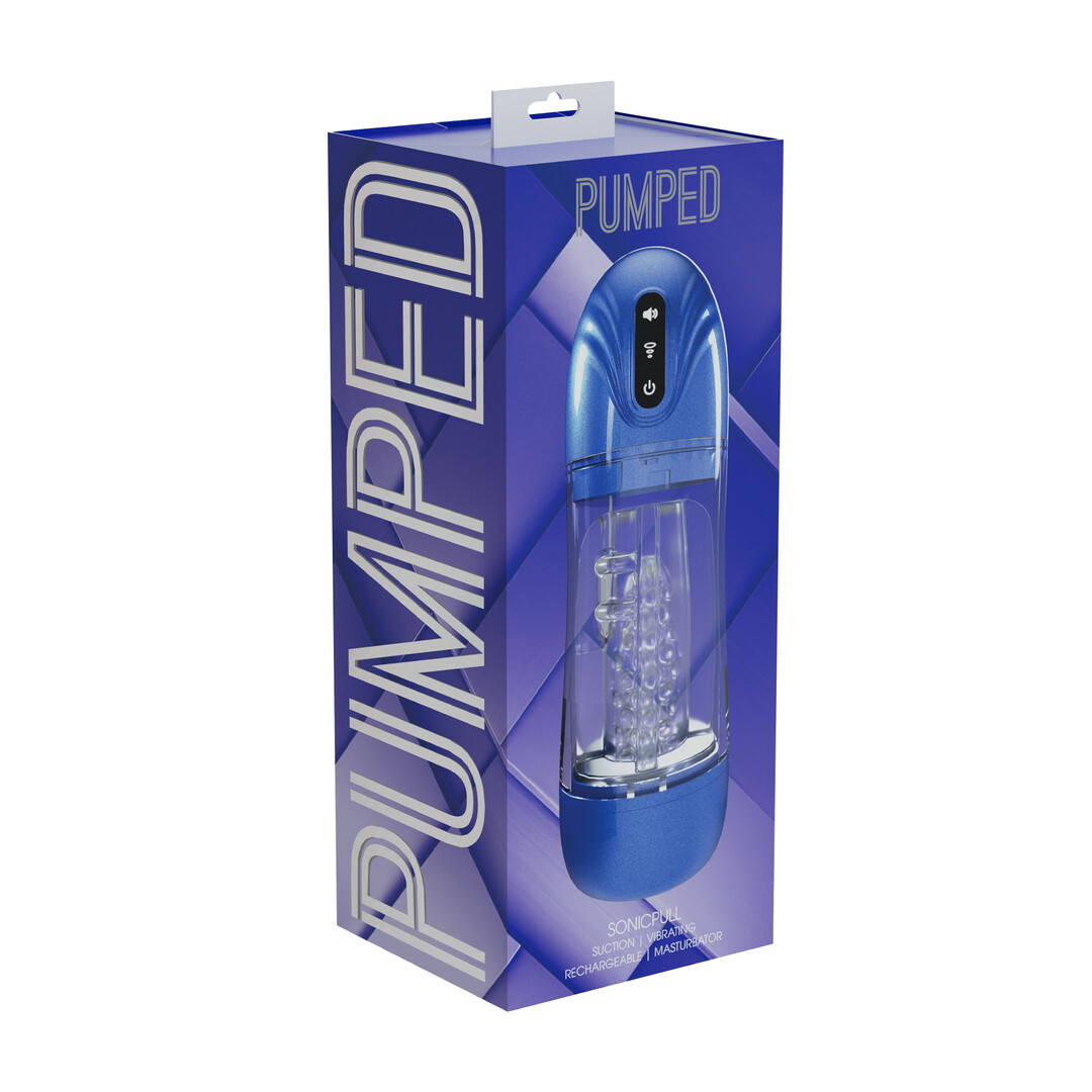 SonicPull - Zuig- en Trillingsmasturbator Pomp - Multimedia Verbeterd - Metallic Blauw - Afbeelding 2