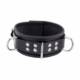 Leren Ketting 3 D Ringen - Zwart