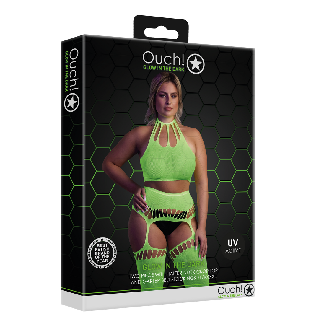 Twee Delige Set met Crop Top en Kousen - Plus Size - Neon Groen - Afbeelding 2