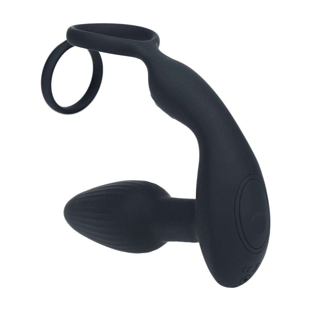 Dual Vibrating Remote Rotating Beads Silicone Prostate Stimulator with Cock and Ball Ring - Black - Afbeelding 5