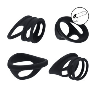 Siliconen Cock- en Ballenring Set van 4 - Zwart