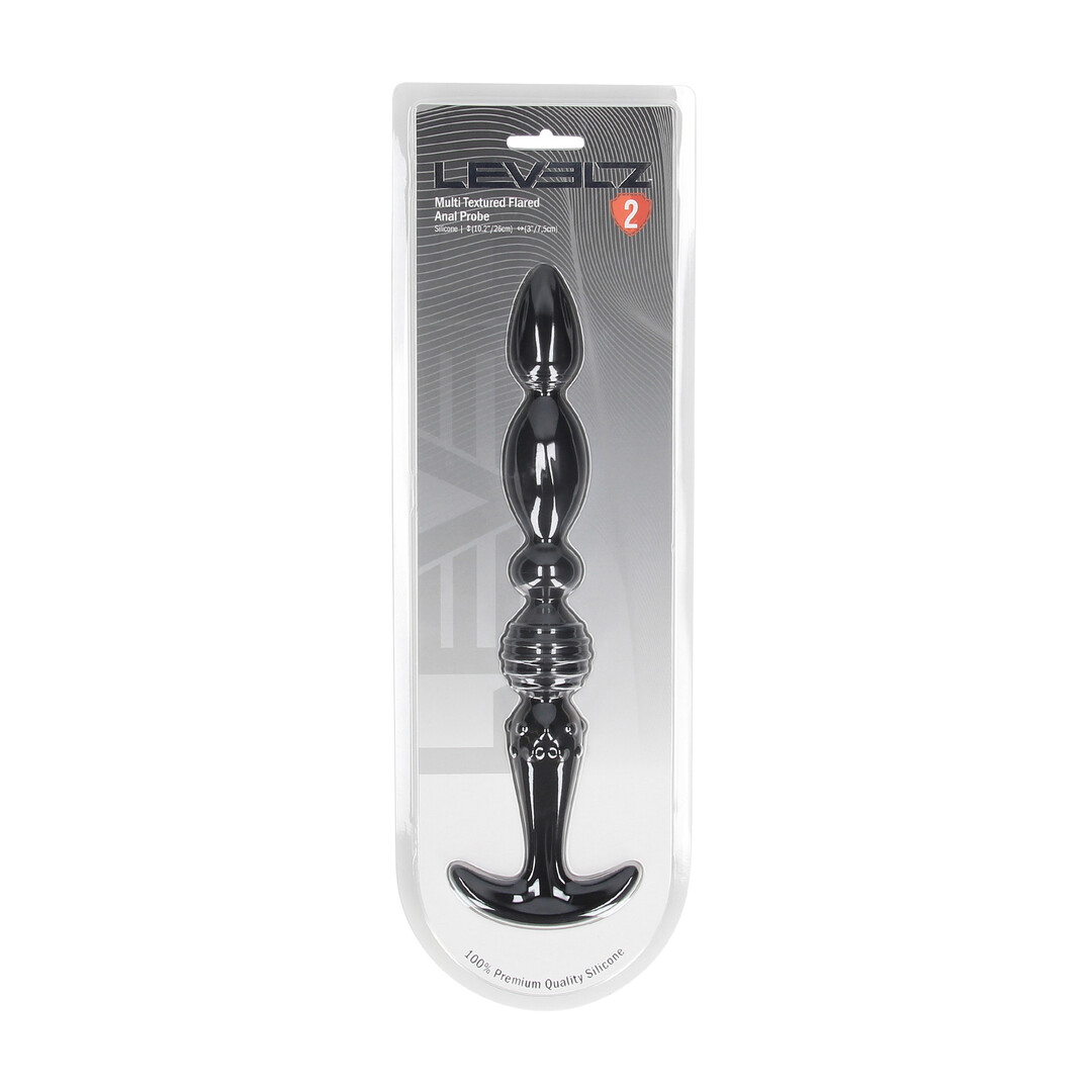 Multi Textured Silicone Flared Anale Probe - Zwart - Afbeelding 2