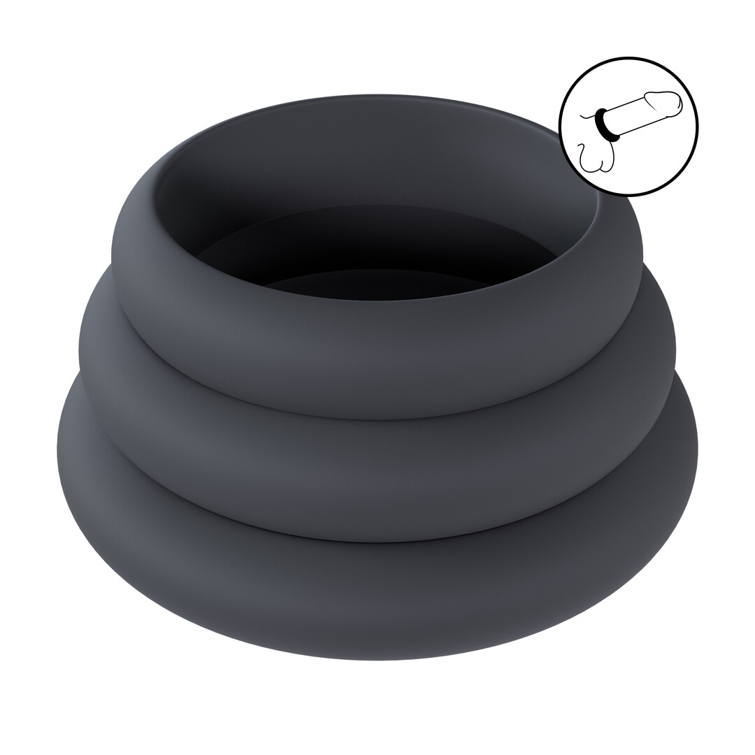 Wide O Silicone Cockring Set van 3 - L/XL/XXL - Zwart - Afbeelding 7