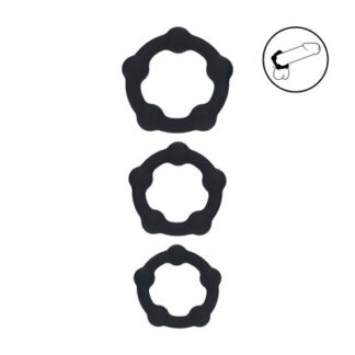 Kralen Silikon Cockring Set van 3 - S/M/L - Zwart