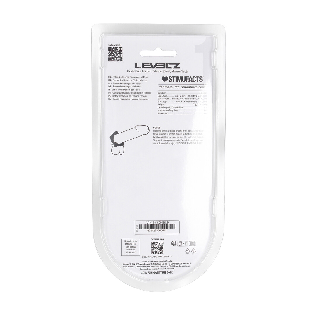 Kralen Silikon Cockring Set van 3 - S/M/L - Zwart - Afbeelding 3