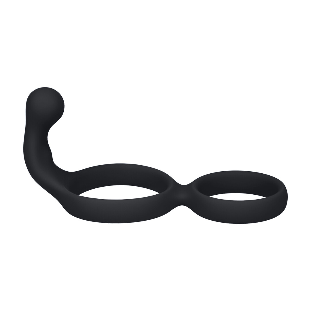 Siliconen Dubbele Cockring met Anale Stimulator - Zwart - Afbeelding 4