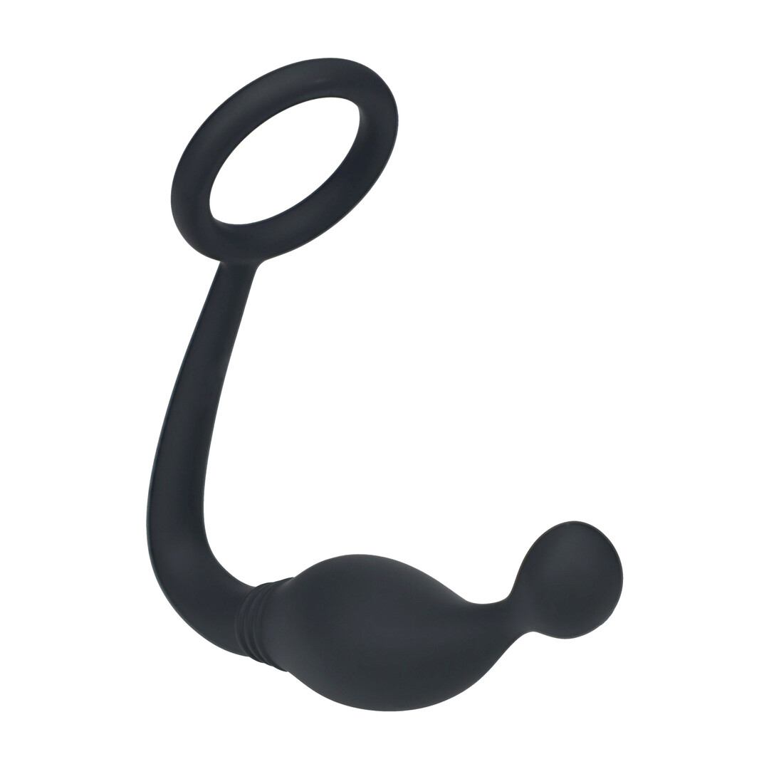 Siliconen Cockring met Prostaatstimulator - M - Zwart - Afbeelding 5
