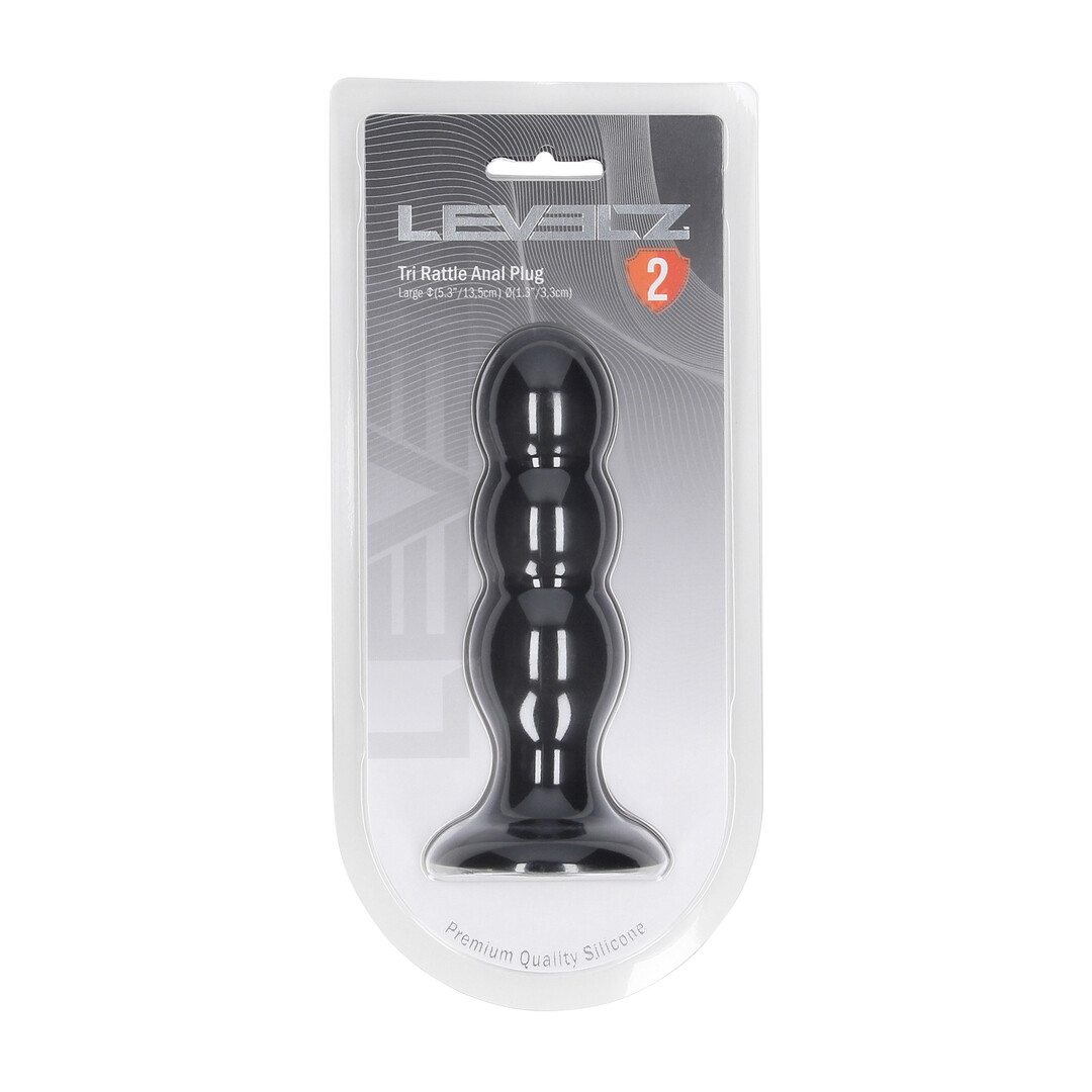 Tri Rattle Liquid Silicone Anale Plug - L - Zwart - Afbeelding 2