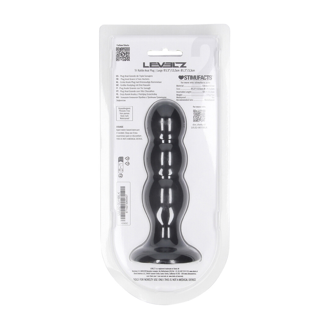 Tri Rattle Liquid Silicone Anale Plug - L - Zwart - Afbeelding 3