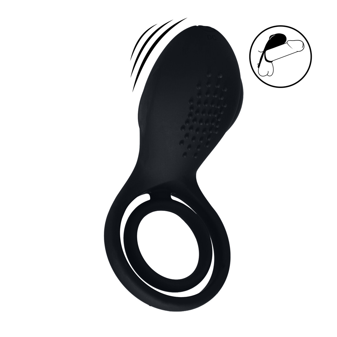 Vibrerende Cock- en Ballring met Vleugelstimulator - Zwart - Afbeelding 5