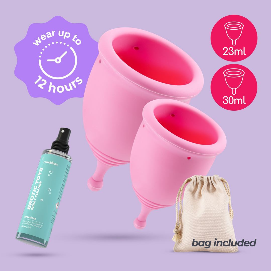 Minerva - Menstruatiecups met Zak en Speelgoedreiniger - S en L - Roze - Afbeelding 5