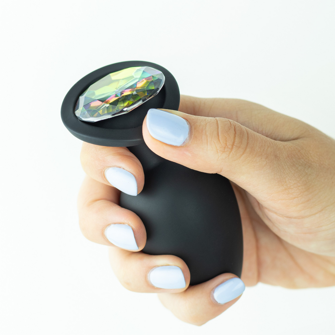 Camileo - Anale Plug met Vier Verwisselbare Edelstenen - Klein - Zwart - Afbeelding 7