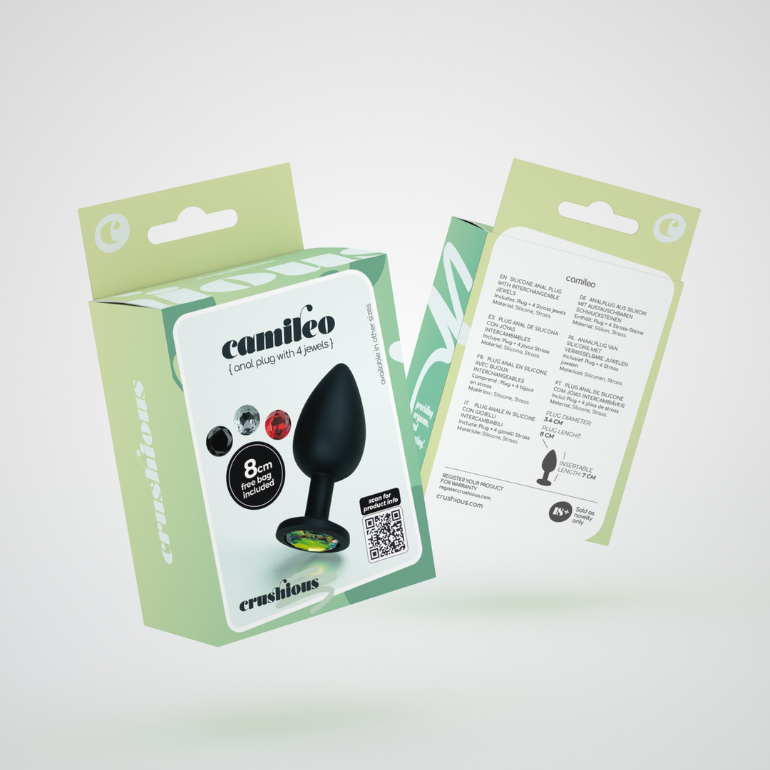 Camileo - Anale Plug met Vier Verwisselbare Edelstenen - Medium - Zwart - Afbeelding 2