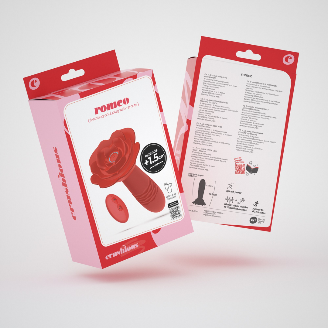 Romeo - Duwende Anale Rozenplug met Afstandsbediening - Rood - Afbeelding 2