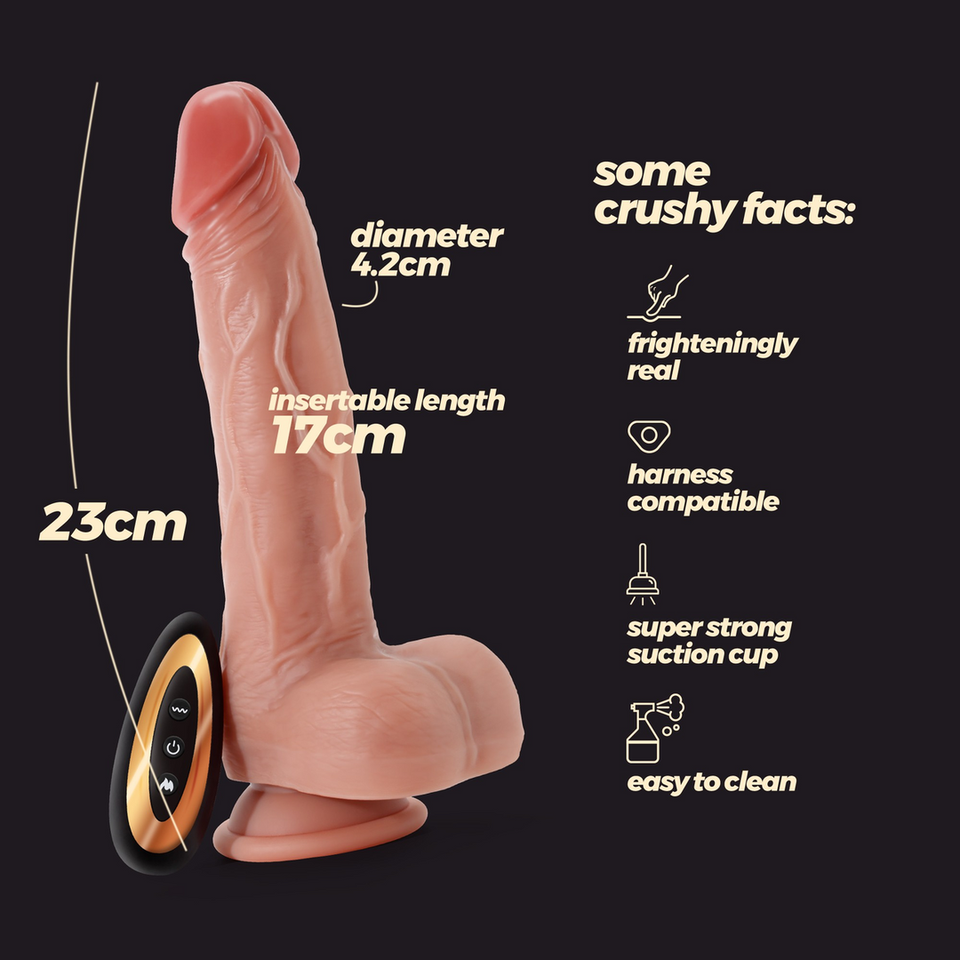 Inviktus Vibe - Vloeibare Siliconen Duwende Draaivibrator met Verwarming - 9 / 23 cm - Vleeskleur - Afbeelding 6