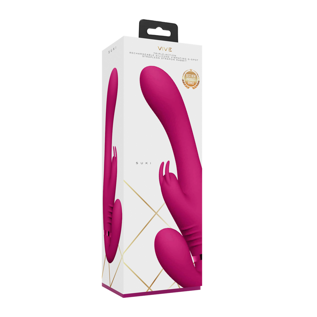 Suki - Vibrerende Strapless Strap-on Rabbit - Roze - Afbeelding 2