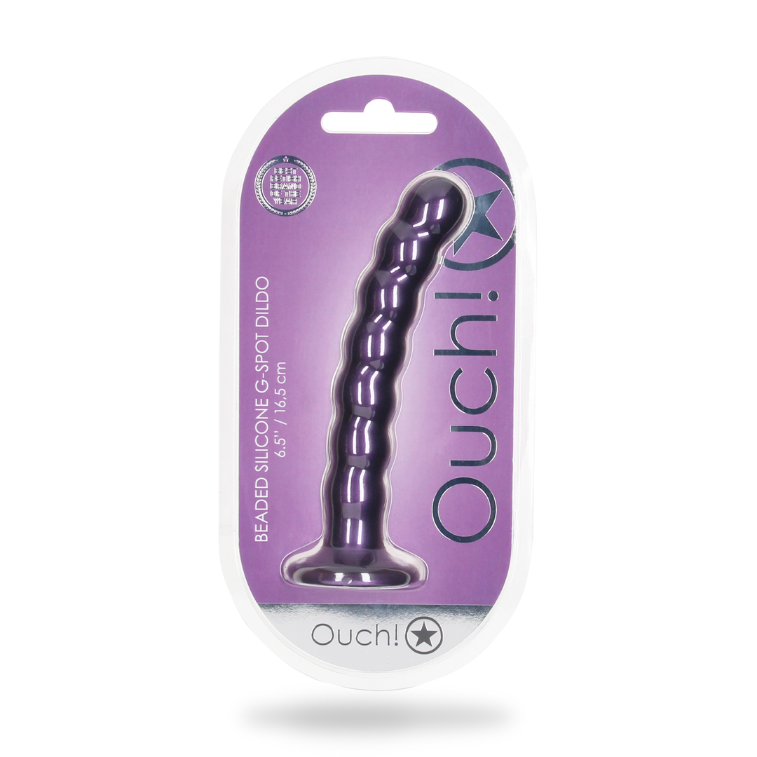 Beaded Silicone G-Spot Dildo - 6,5'' / 16,5 cm - Metallic Paars - Afbeelding 2