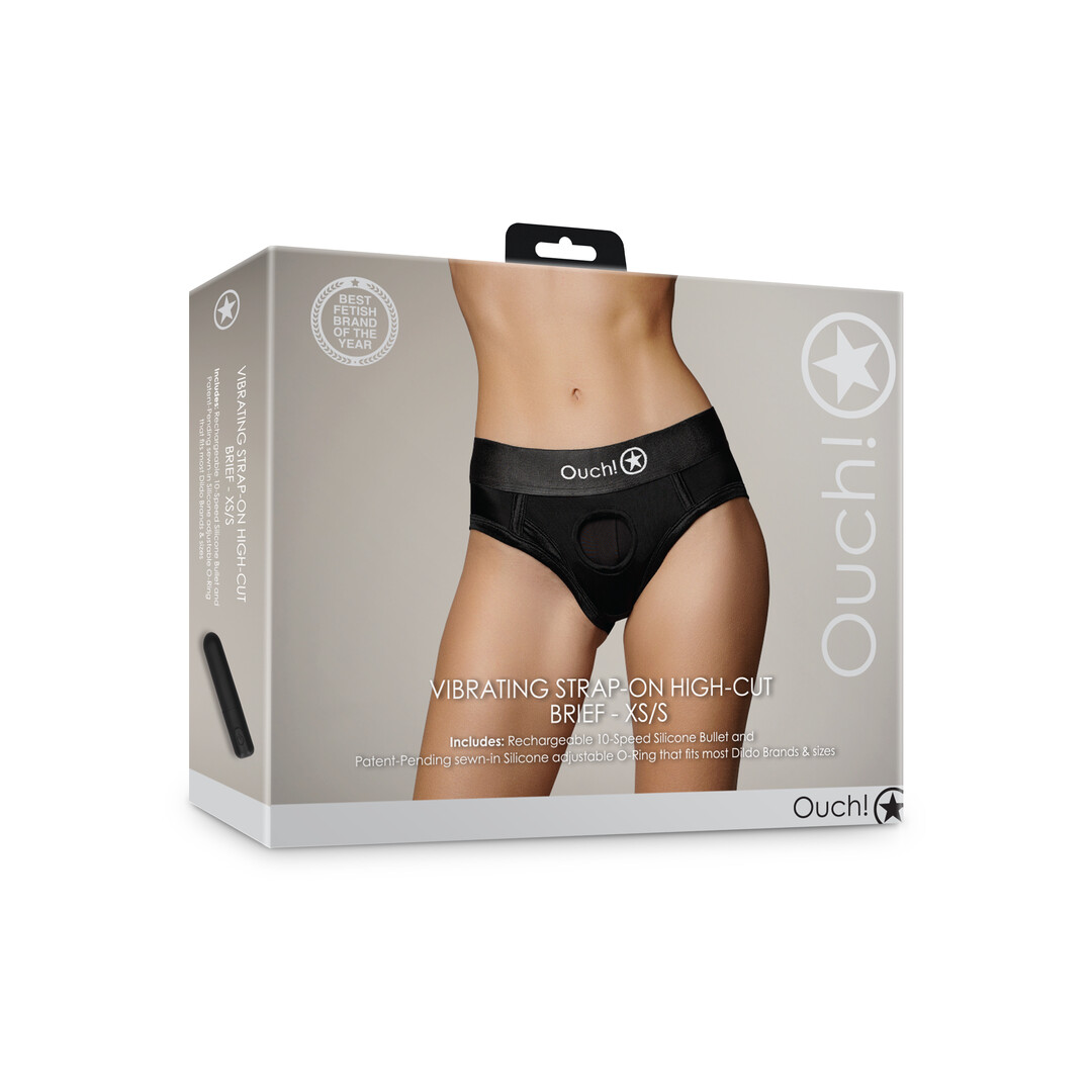 Vibrerende Strap-on Hoge Slip - XS/S - Zwart - Afbeelding 2