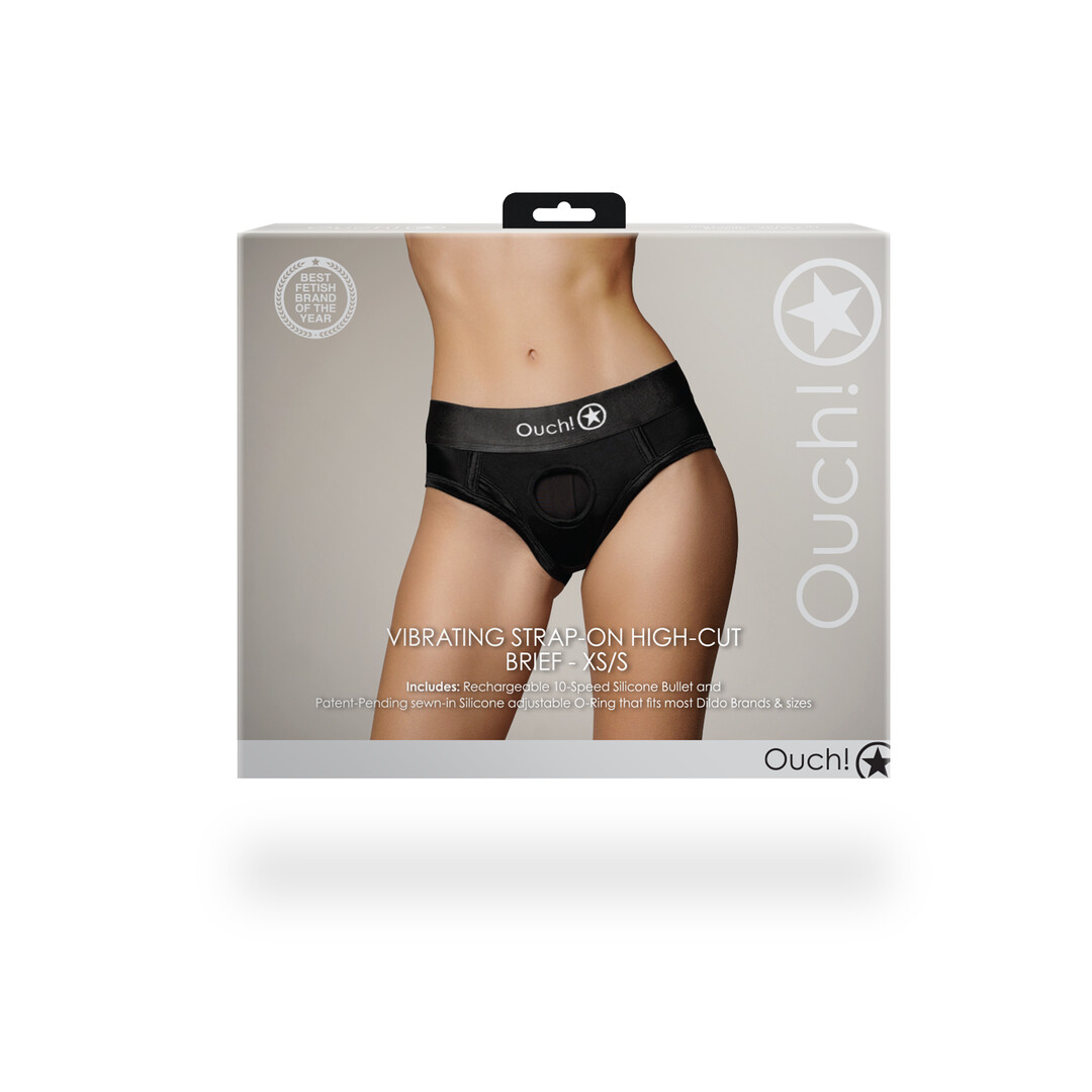 Vibrerende Strap-on Hoge Slip - XS/S - Zwart - Afbeelding 3
